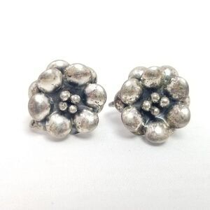 Vintage Jay Kel Sterling Silver Flower Clip On Screw Back Earrings, Signed